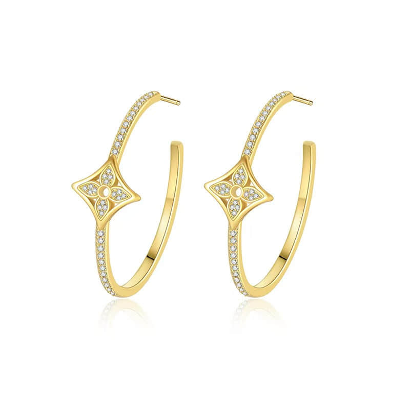 Copper Base Full Crystal Four-Leaf Clover Hoop Earrings