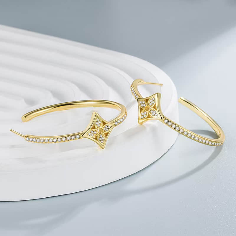 Copper Base Full Crystal Four-Leaf Clover Hoop Earrings