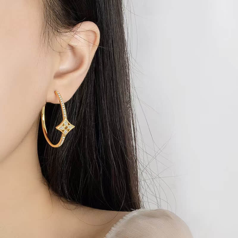 Copper Base Full Crystal Four-Leaf Clover Hoop Earrings