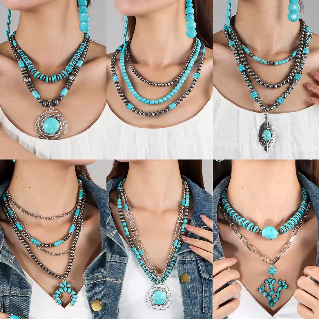 Turquoise Bohemian Style Collarbone Necklace 