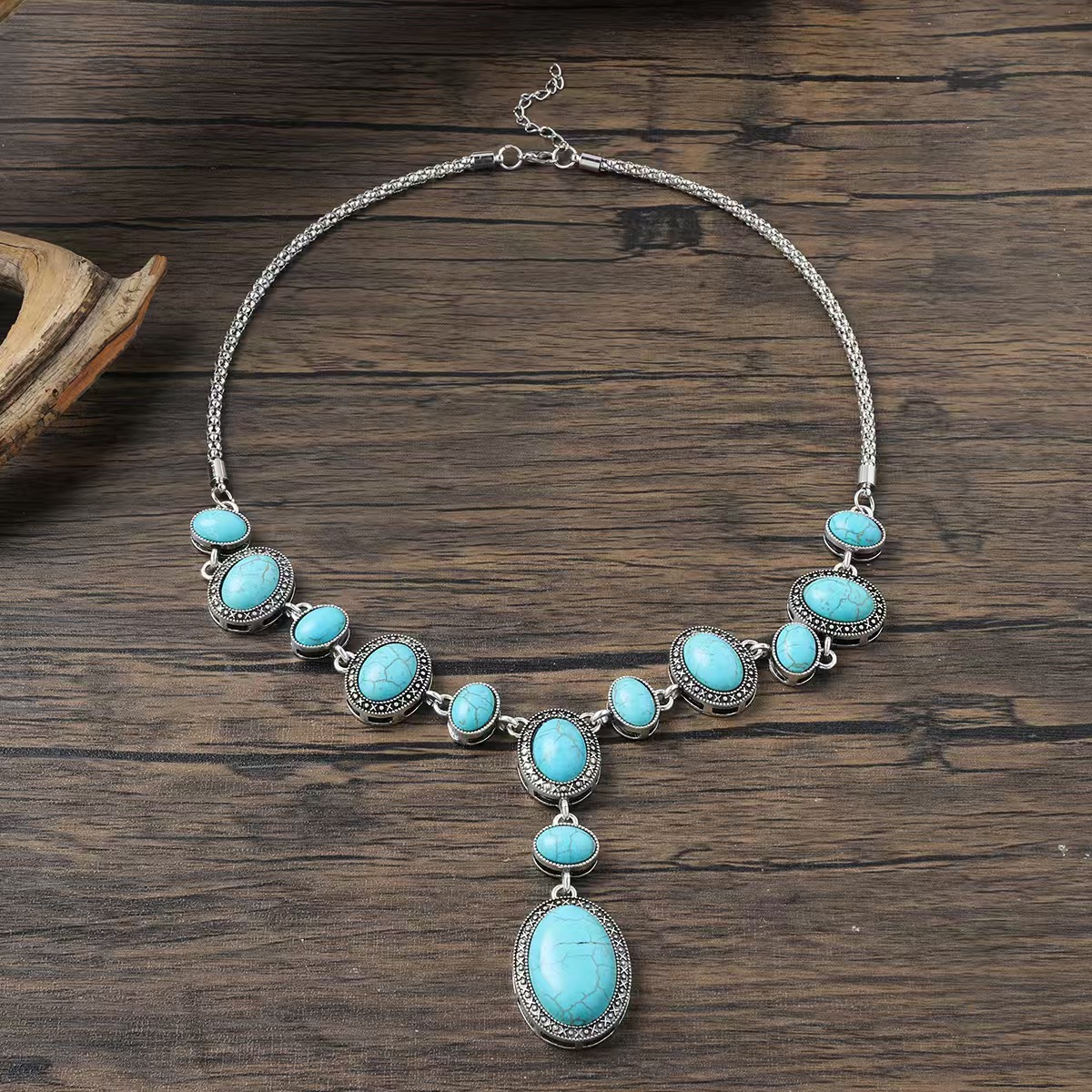 Vintage Turquoise Pendant  Carved Necklace