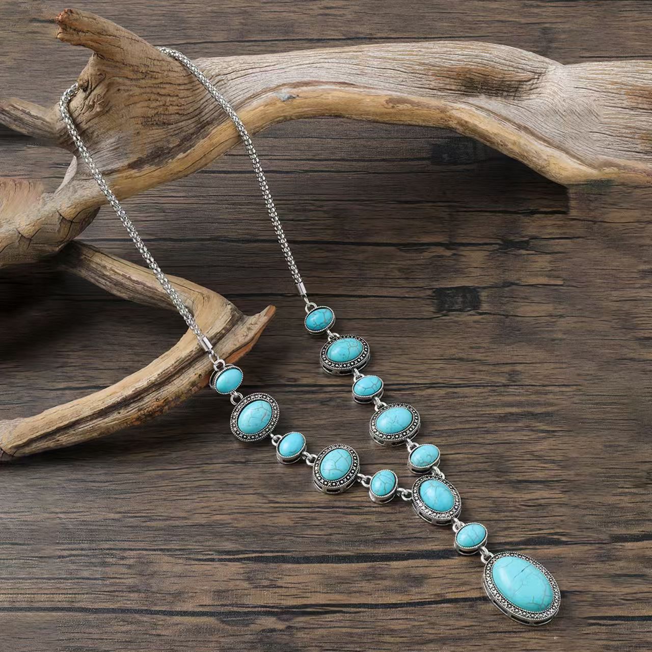 Vintage Turquoise Pendant  Carved Necklace