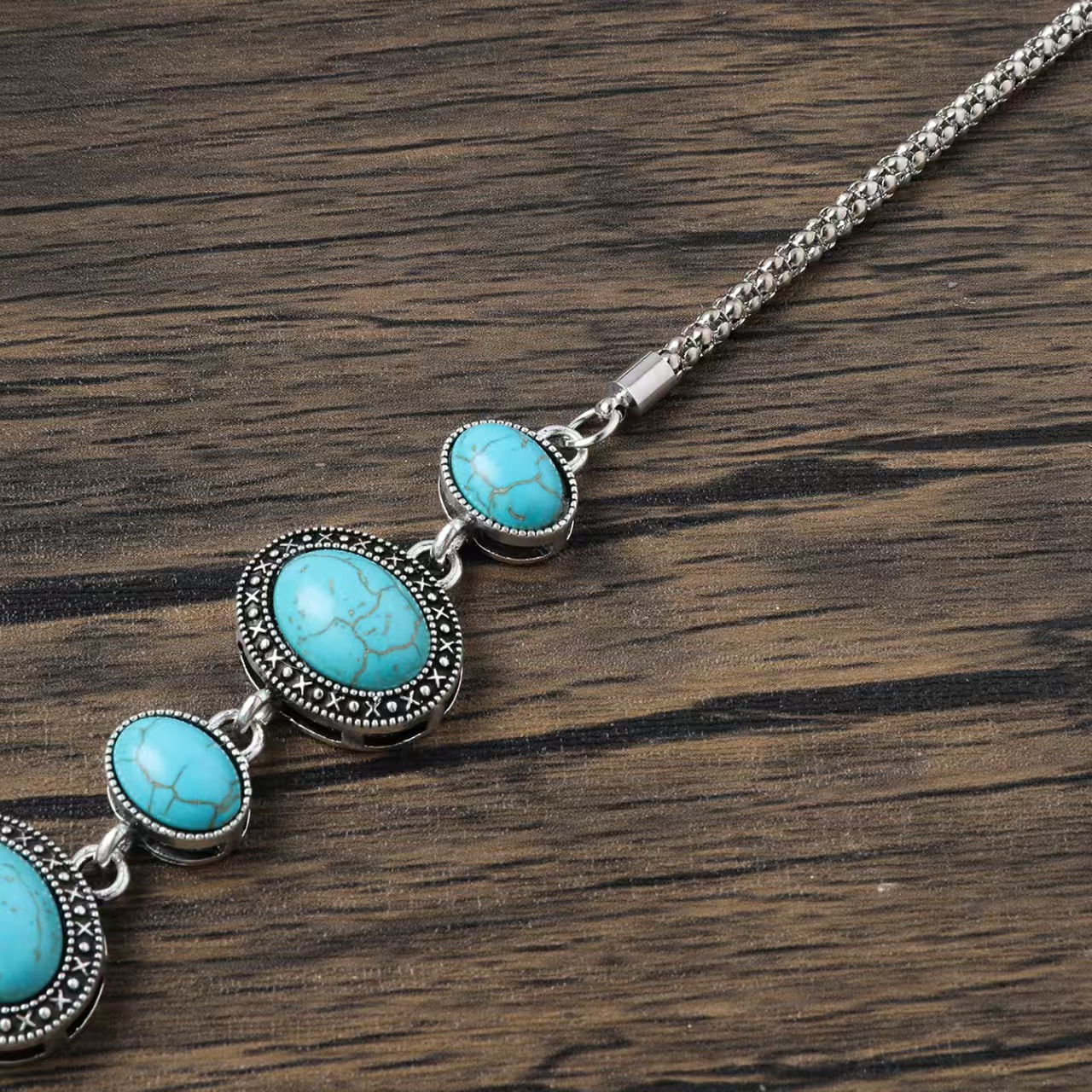 Vintage Turquoise Pendant  Carved Necklace