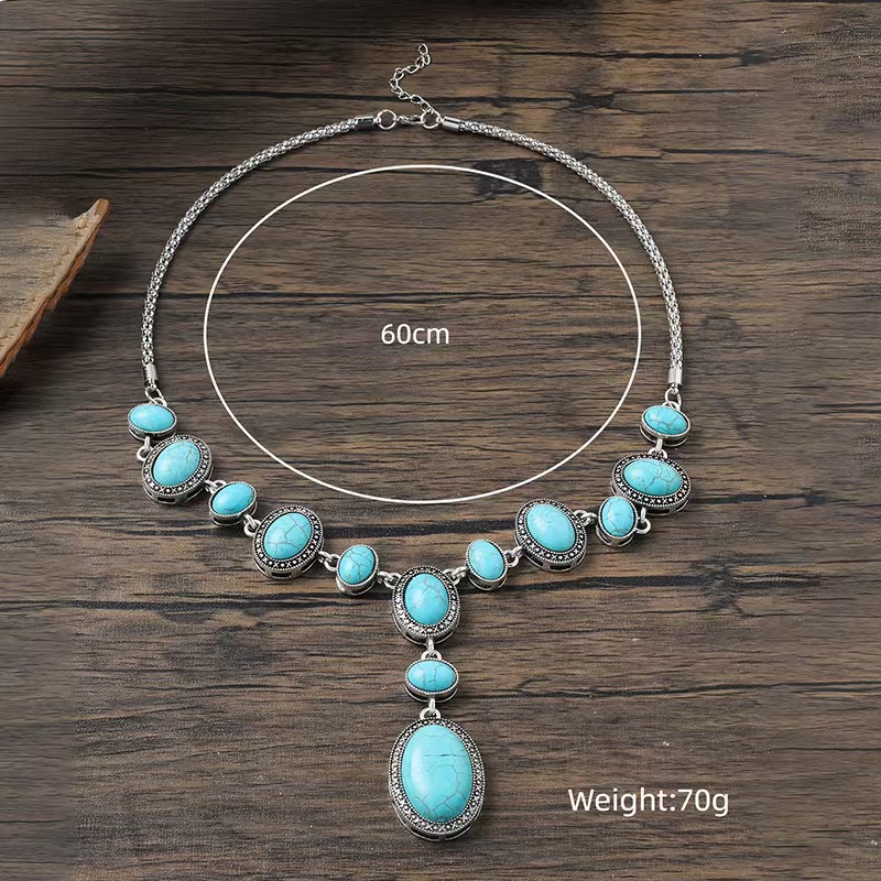 Vintage Turquoise Pendant  Carved Necklace