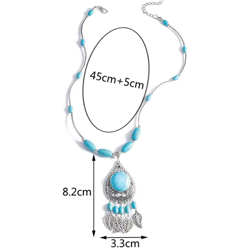 Vintage Bohemia Turquoise Necklace Earrings Set