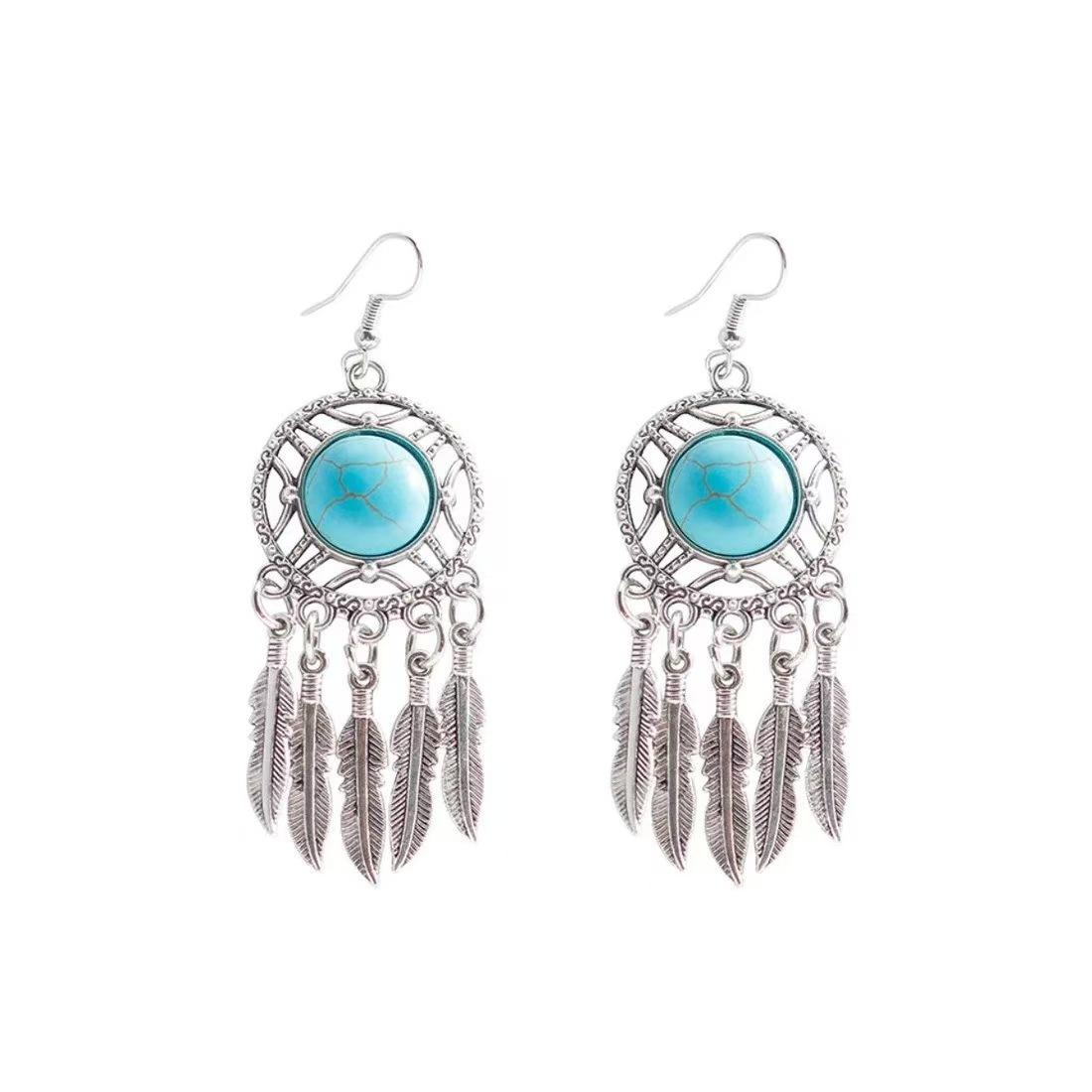 Vintage Bohemia Turquoise Necklace Earrings Set