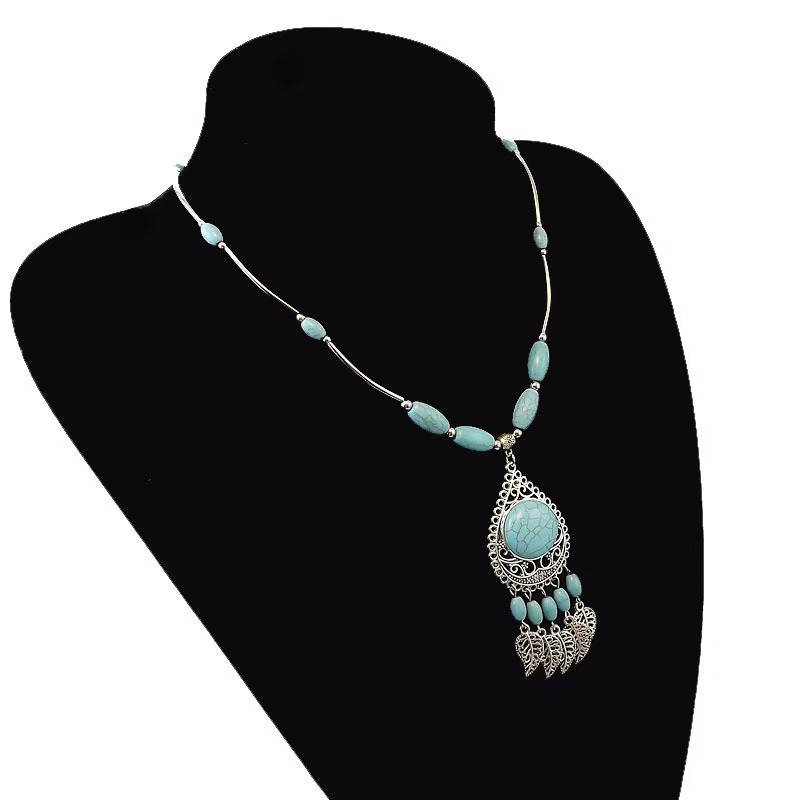 Vintage Bohemia Turquoise Necklace Earrings Set