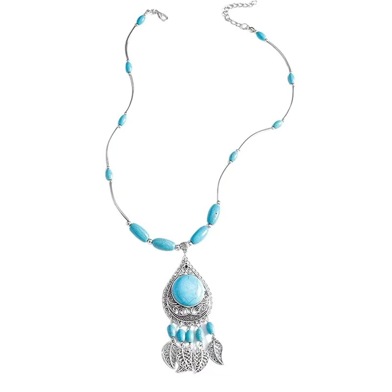 Vintage Bohemia Turquoise Necklace Earrings Set