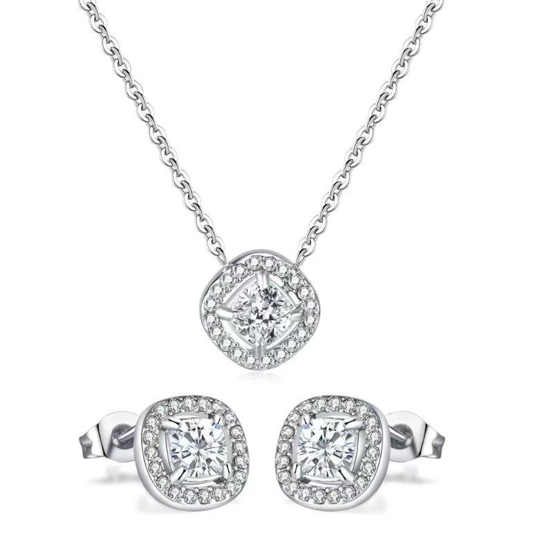 Zircon Crystal Stainless Steel Earrings Necklace Set