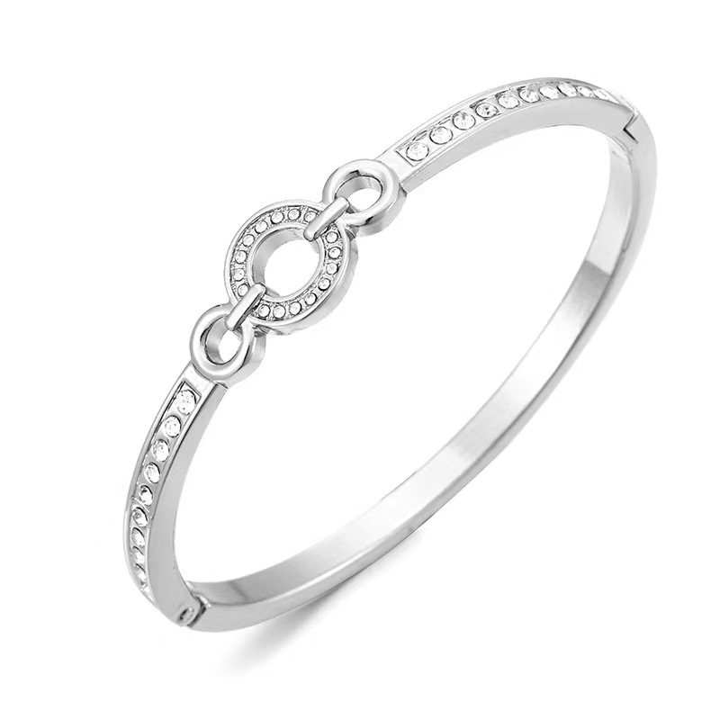 Classic Slim Diamond-Accented Alloy Bracelet