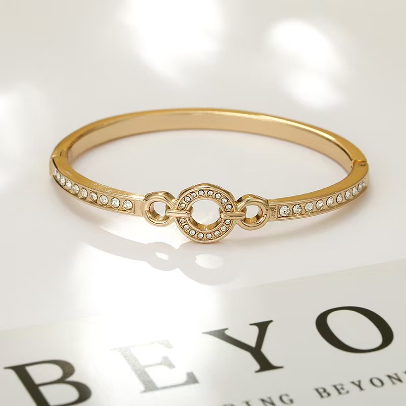 Classic Slim Diamond-Accented Alloy Bracelet