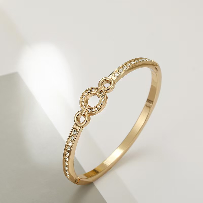 Classic Slim Diamond-Accented Alloy Bracelet