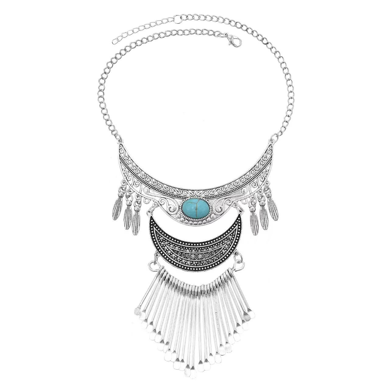 Bohemian Alloy Moon Tassel Necklace
