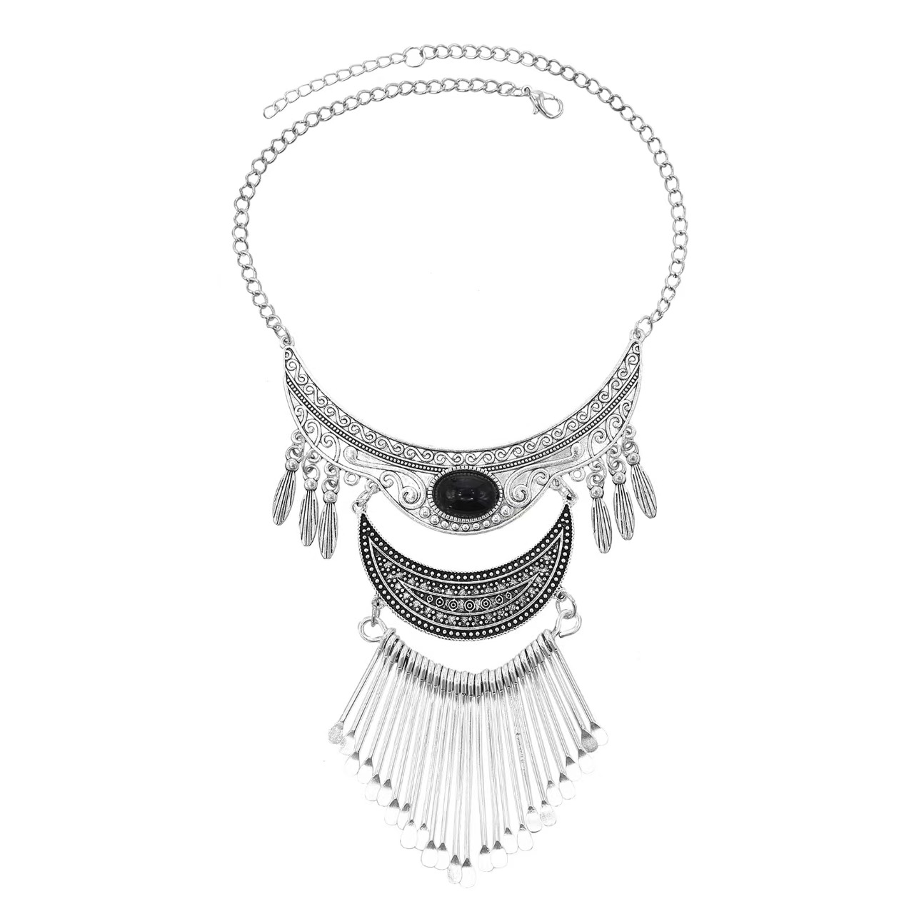 Bohemian Alloy Moon Tassel Necklace