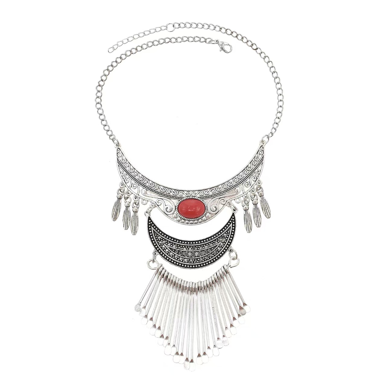 Bohemian Alloy Moon Tassel Necklace