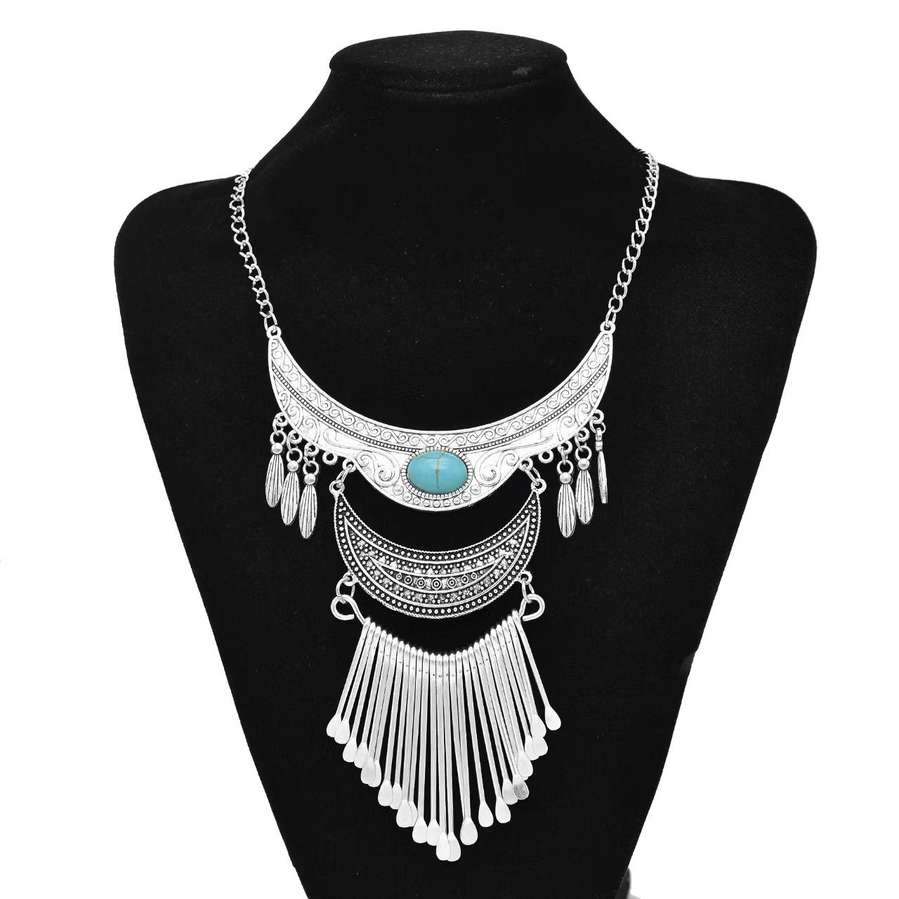 Bohemian Alloy Moon Tassel Necklace
