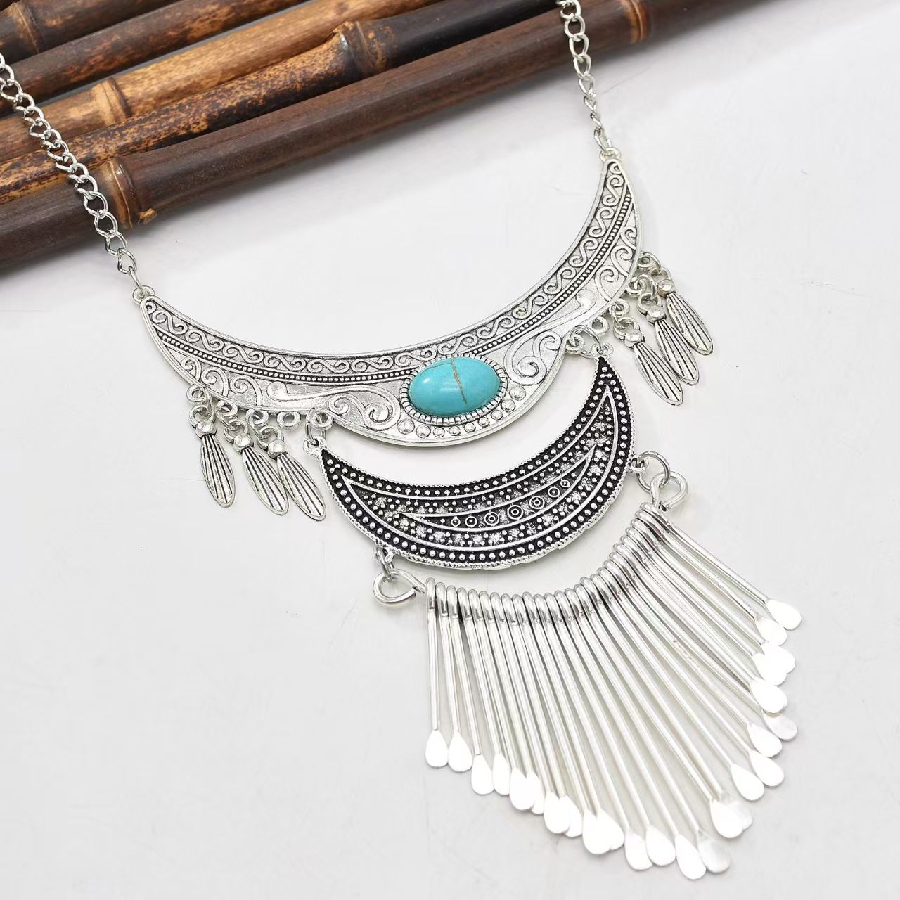 Bohemian Alloy Moon Tassel Necklace
