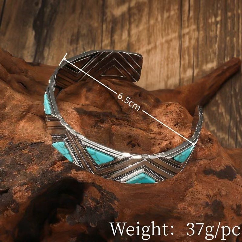 Triangle Carved Geometric Cuff bracelet with turquoise
