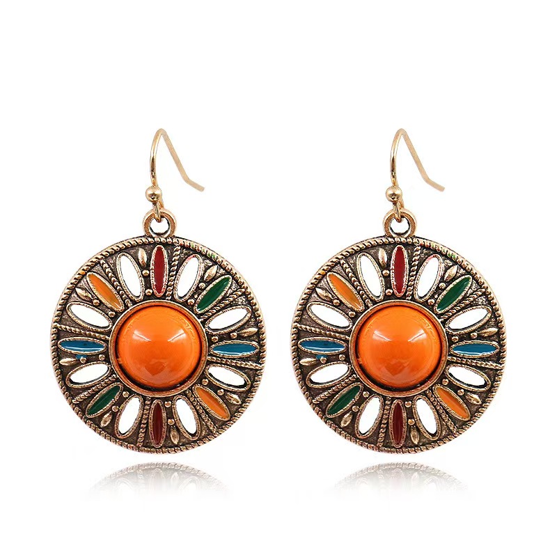 Vintage Bohemian Hollow Round Shape Drop Earrings
