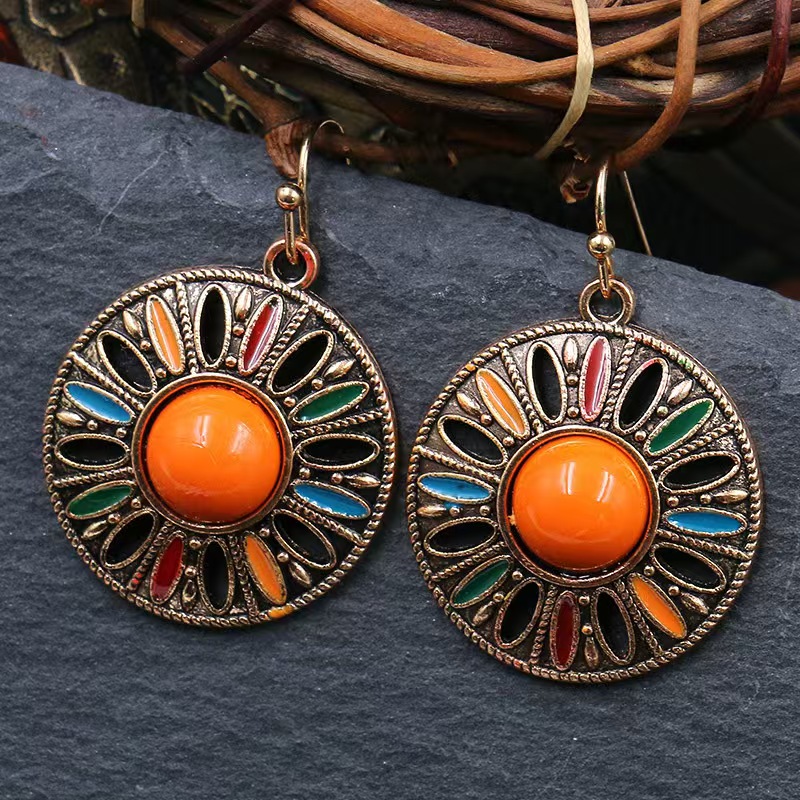Vintage Bohemian Hollow Round Shape Drop Earrings