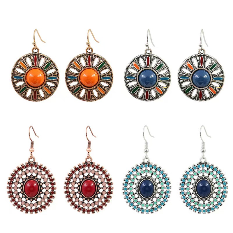 Vintage Bohemian Hollow Round Shape Drop Earrings