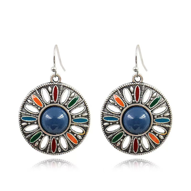 Vintage Bohemian Hollow Round Shape Drop Earrings