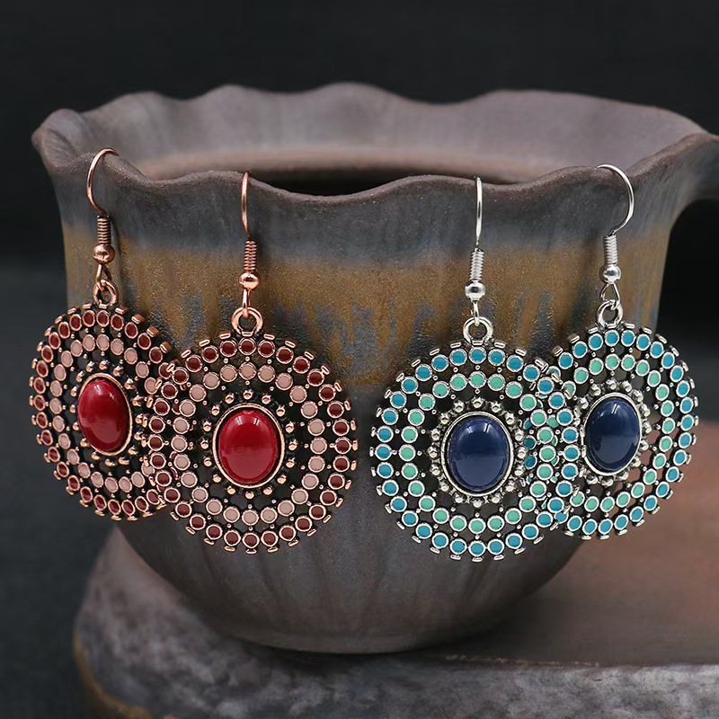 Vintage Bohemian Hollow Round Shape Drop Earrings