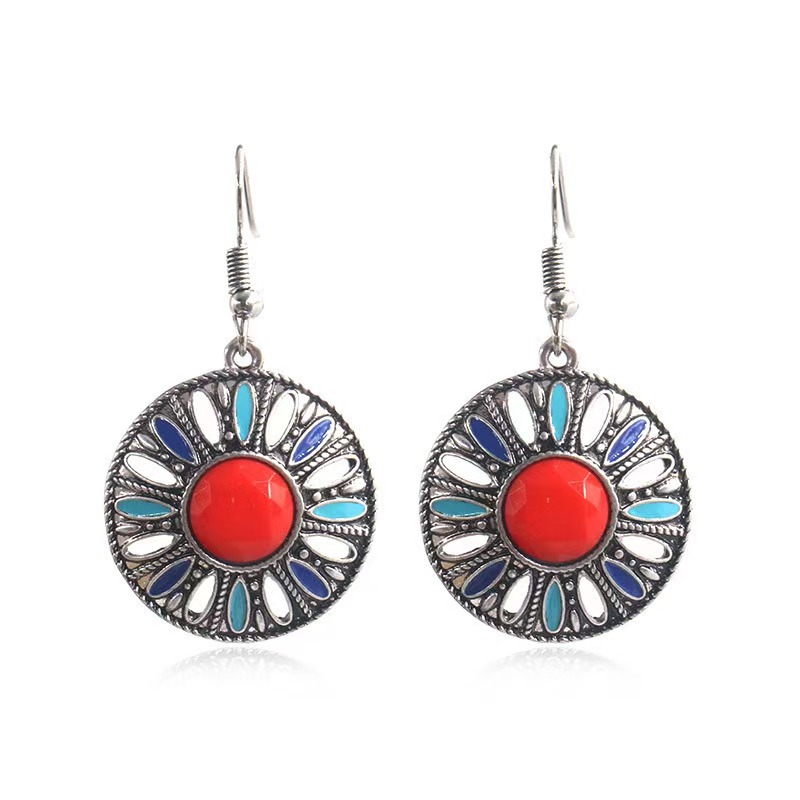 Vintage Bohemian Hollow Round Shape Drop Earrings
