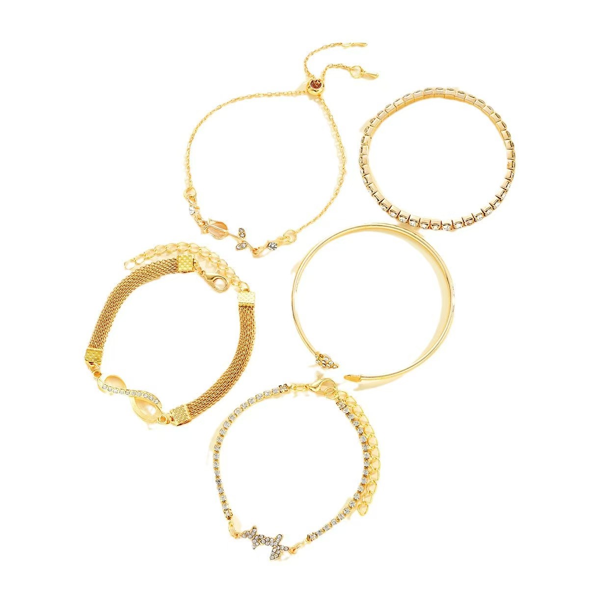 Gold Metallic Crystal Chain 5pcs Bangle Bracelet Kit