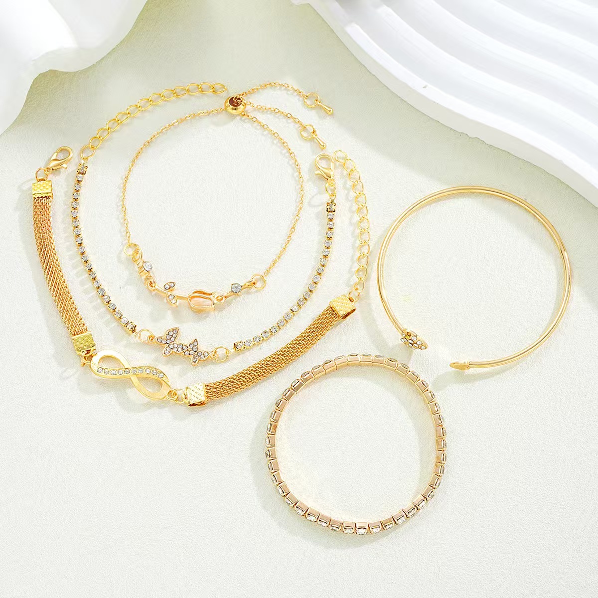 Gold Metallic Crystal Chain 5pcs Bangle Bracelet Kit