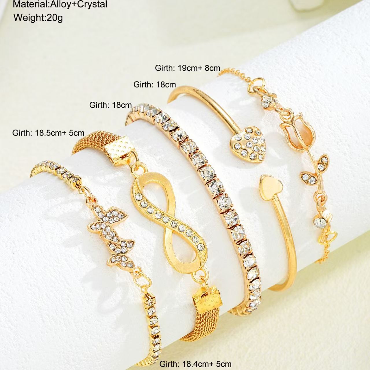 Gold Metallic Crystal Chain 5pcs Bangle Bracelet Kit