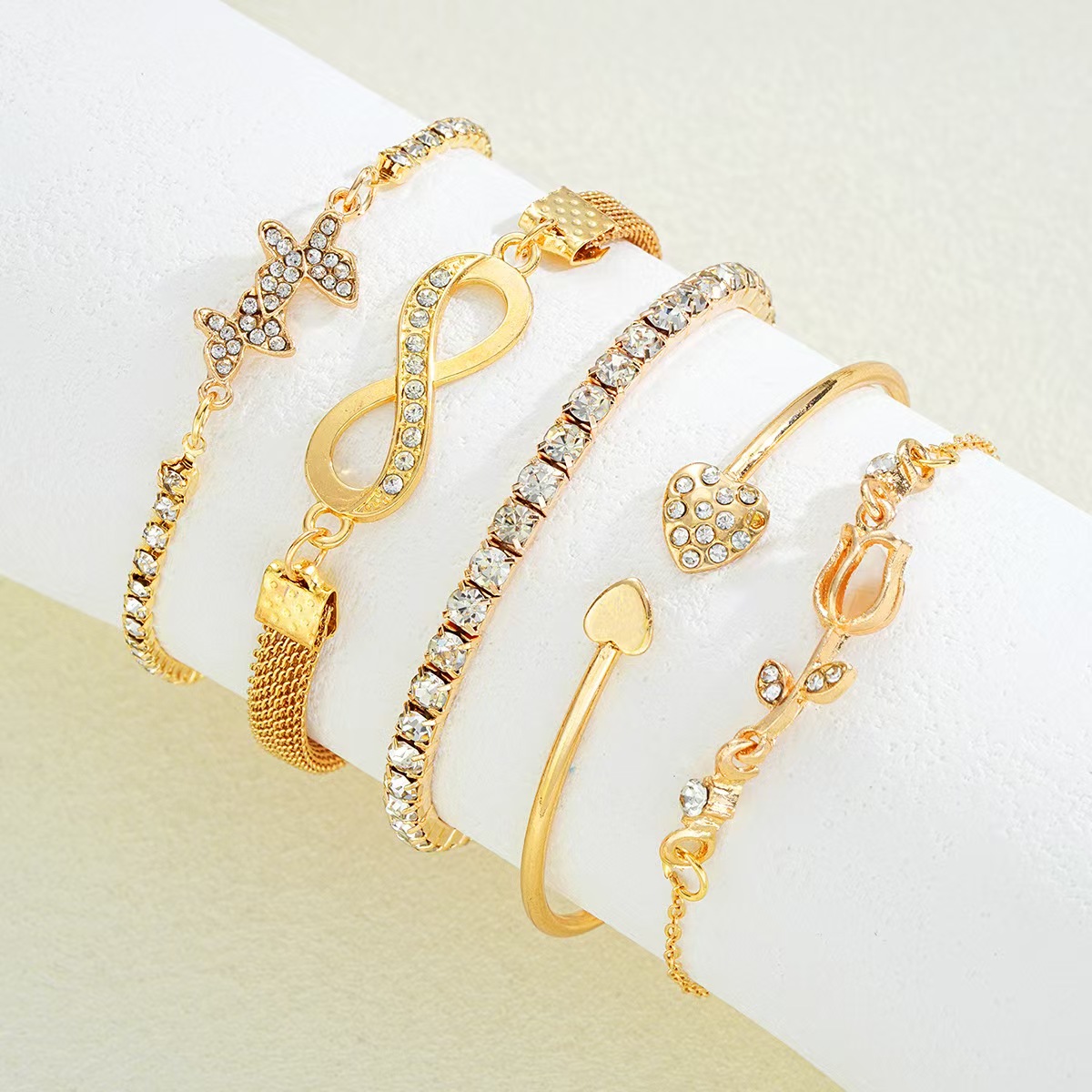 Gold Metallic Crystal Chain 5pcs Bangle Bracelet Kit