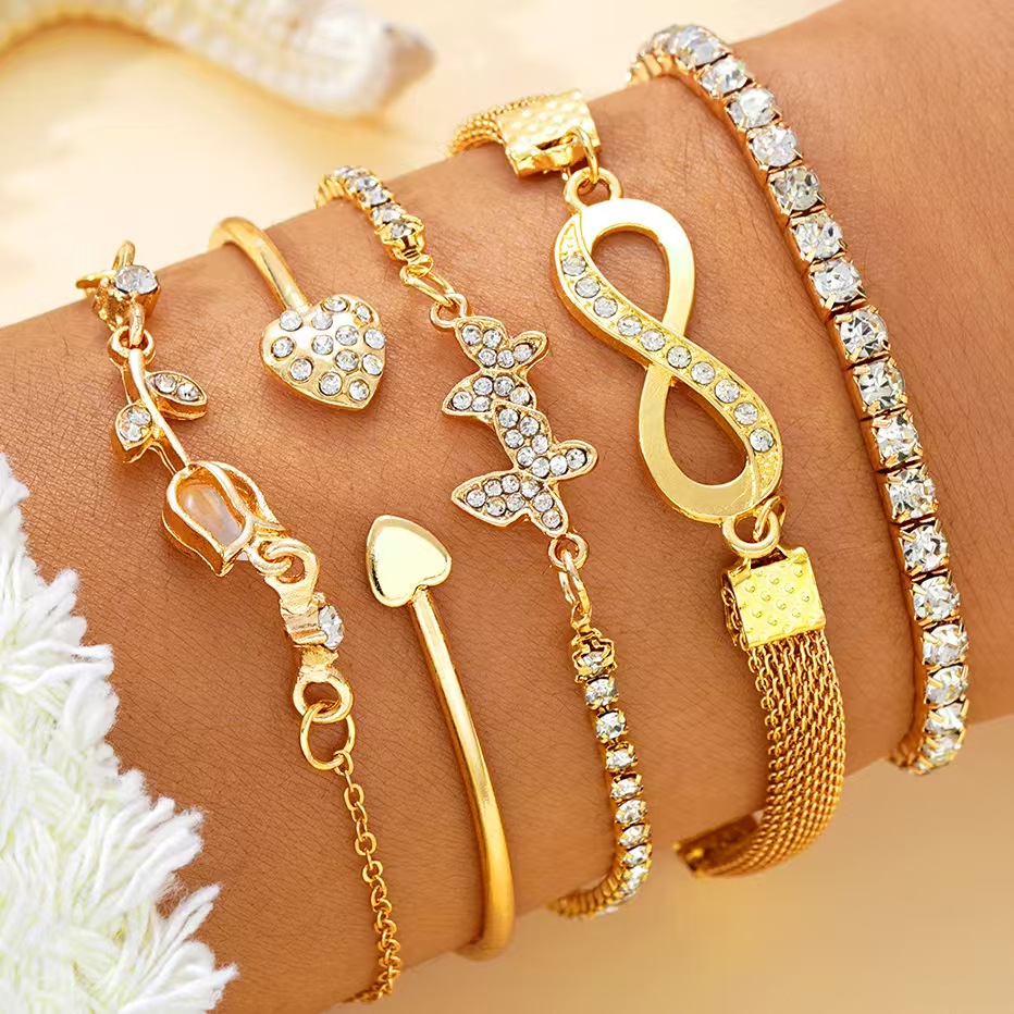Gold Metallic Crystal Chain 5pcs Bangle Bracelet Kit