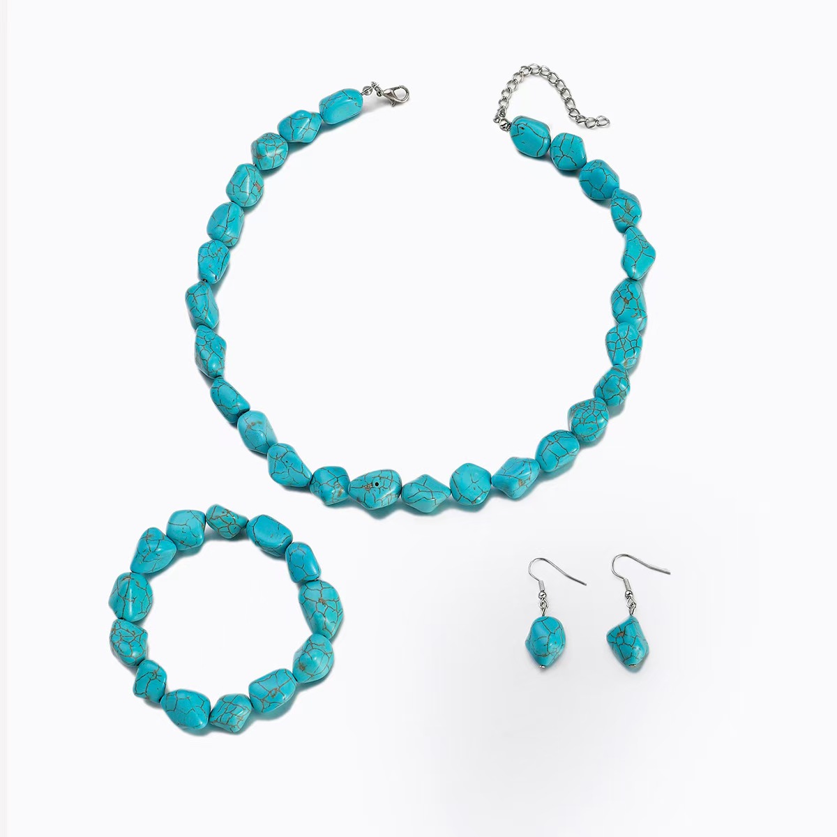 Turquoise Beaded Necklace Earrings Bracelet Set
