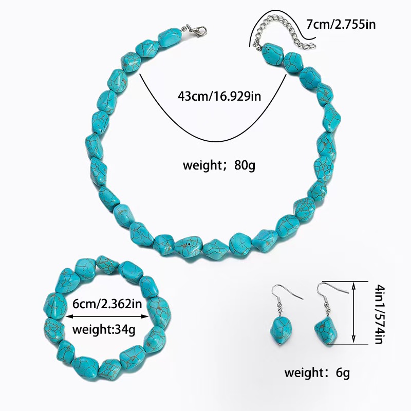 Turquoise Beaded Necklace Earrings Bracelet Set