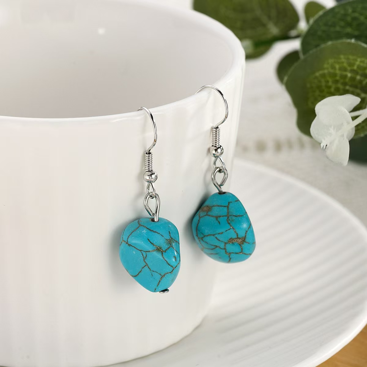 Turquoise Beaded Necklace Earrings Bracelet Set