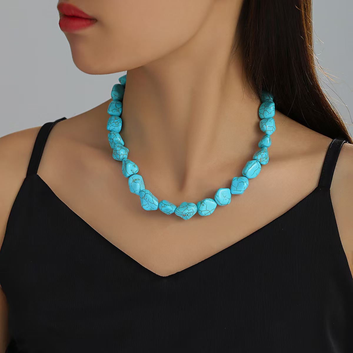 Turquoise Beaded Necklace Earrings Bracelet Set