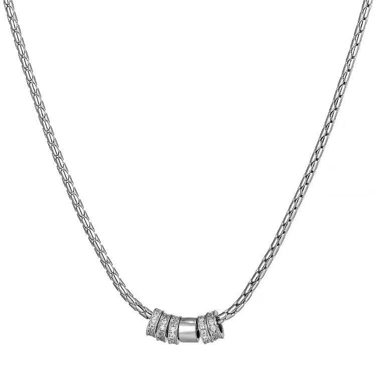 minimalist and cool-toned titanium steel diamond-accented hoop pendant necklace