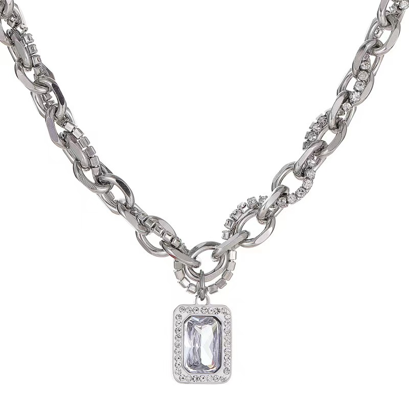 Unique Mens Zircon Charm Stainless Steel Necklace