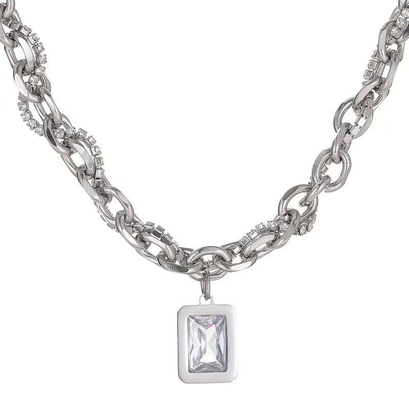 Unique Mens Zircon Charm Stainless Steel Necklace