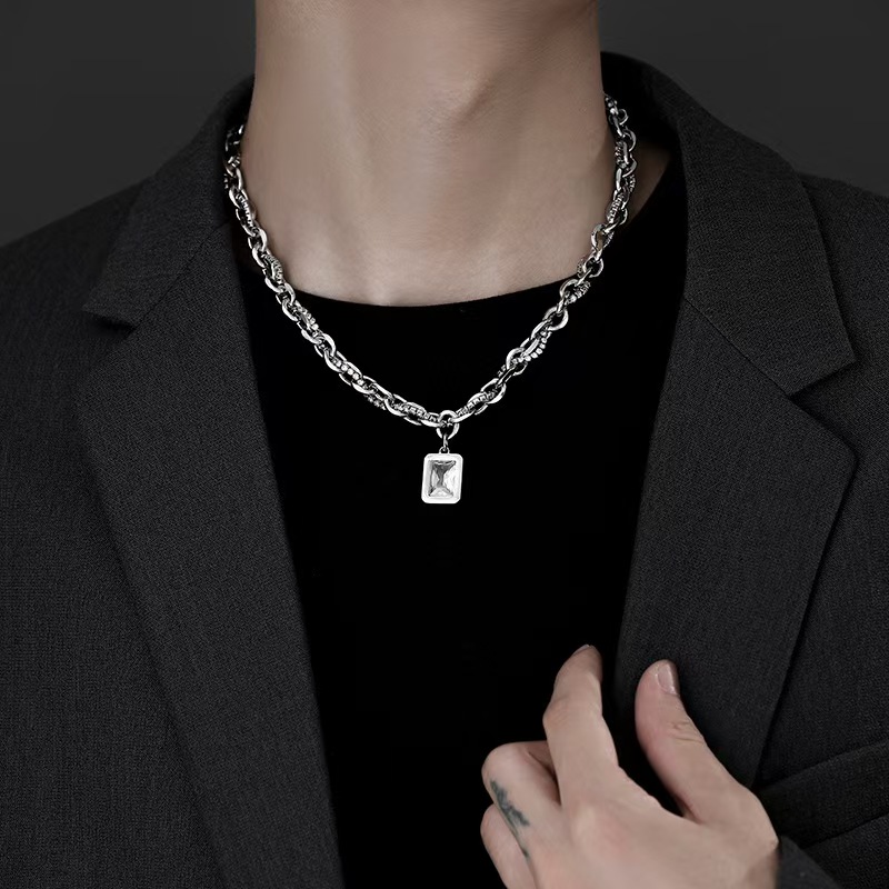 Unique Mens Zircon Charm Stainless Steel Necklace