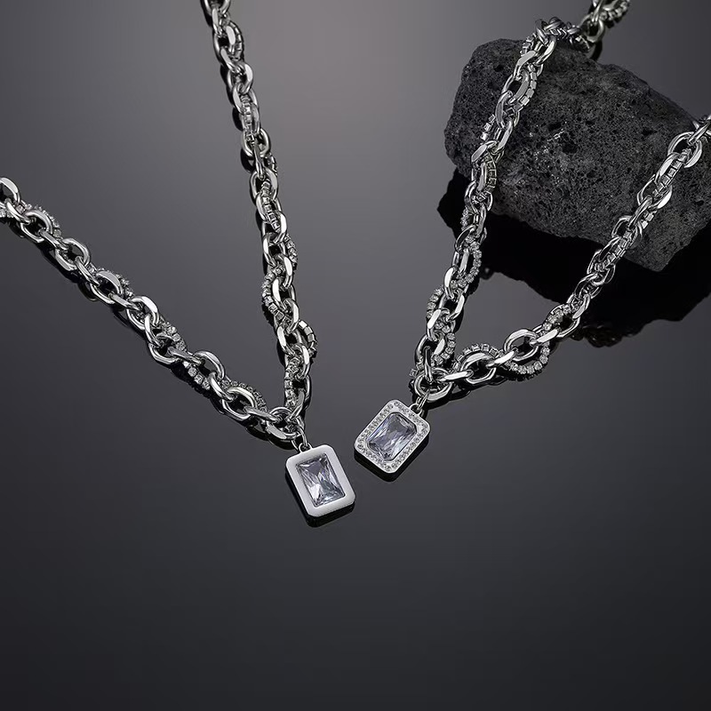 Unique Mens Zircon Charm Stainless Steel Necklace