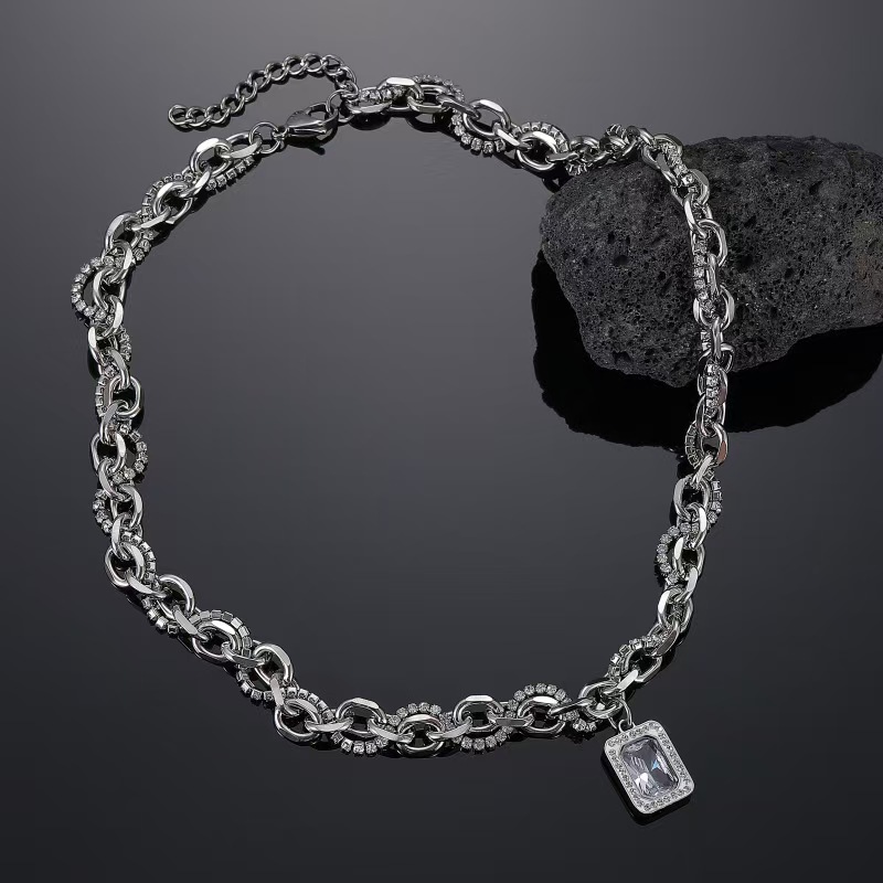 Unique Mens Zircon Charm Stainless Steel Necklace