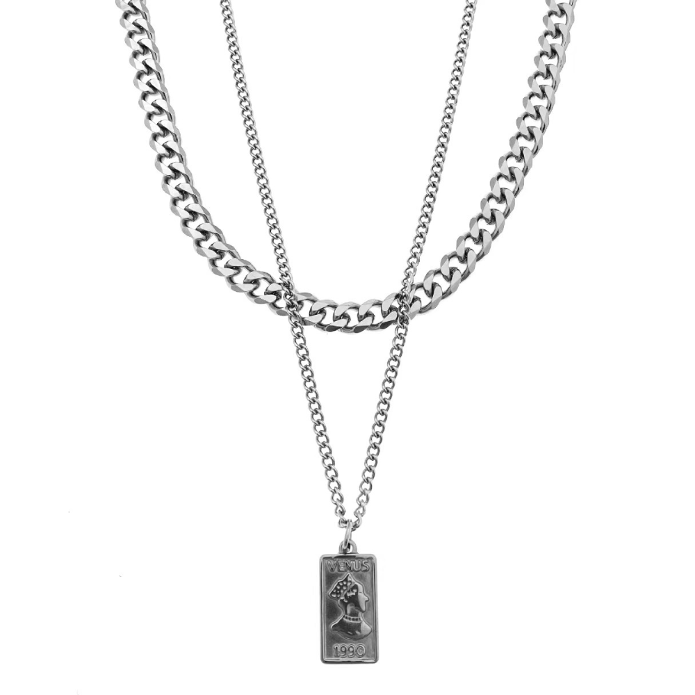 double-layered vintage-inspired square pendant necklace