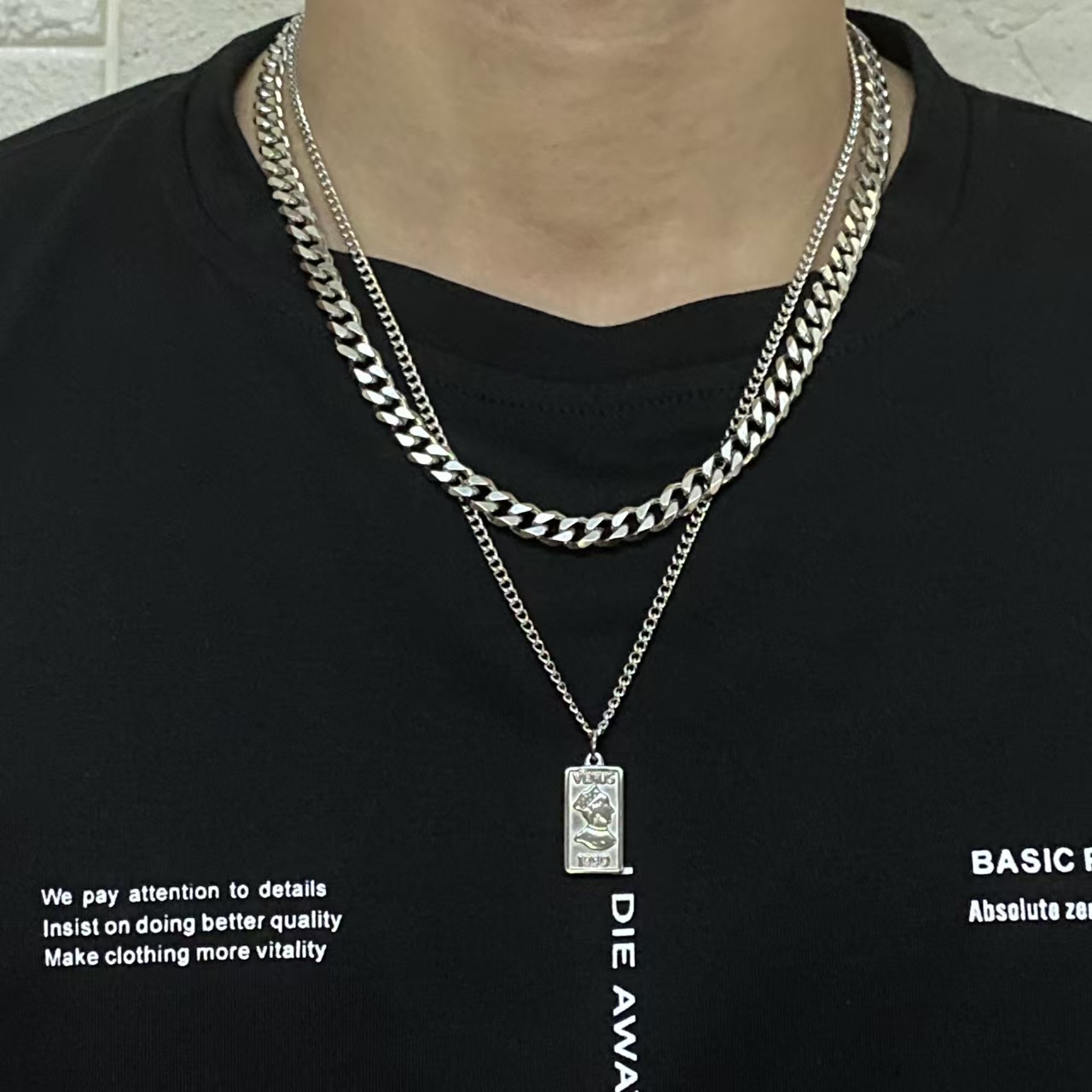 double-layered vintage-inspired square pendant necklace