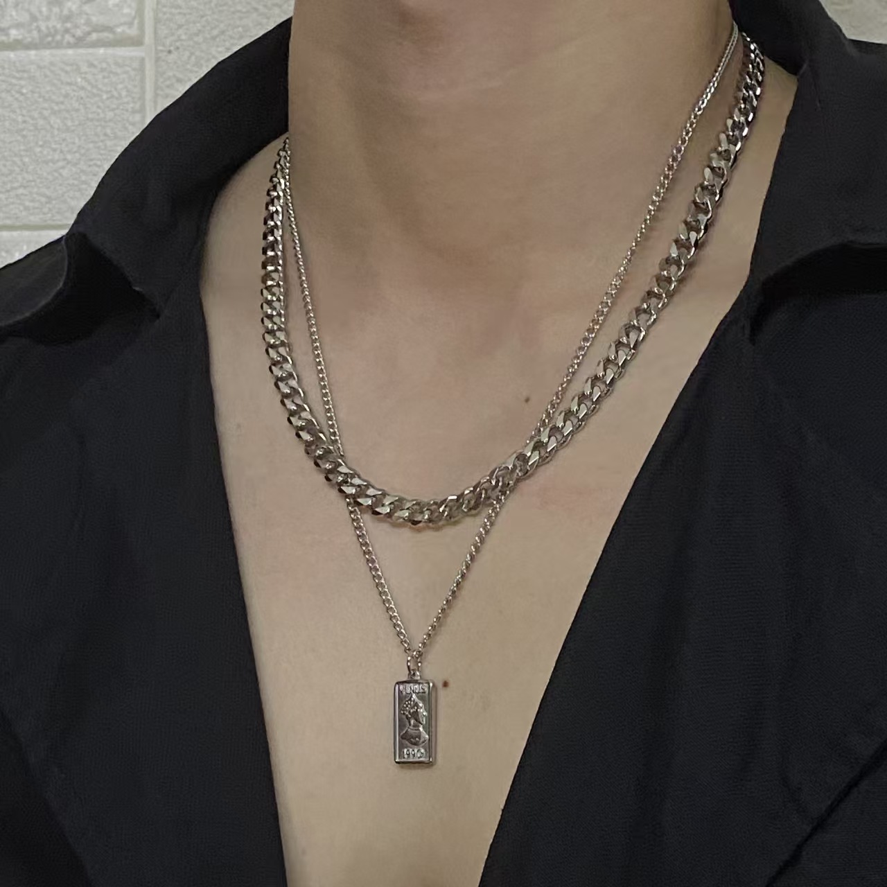 double-layered vintage-inspired square pendant necklace