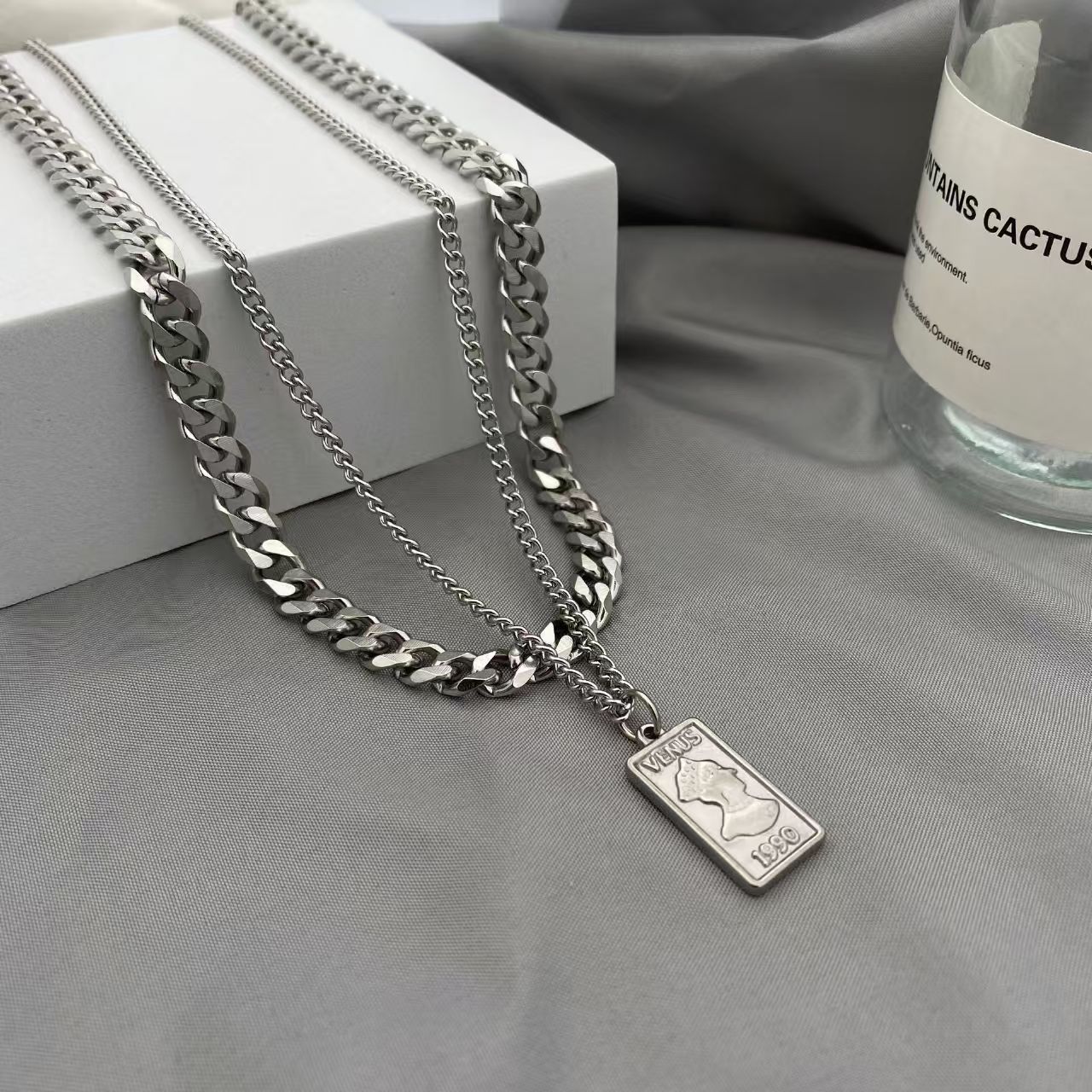 double-layered vintage-inspired square pendant necklace