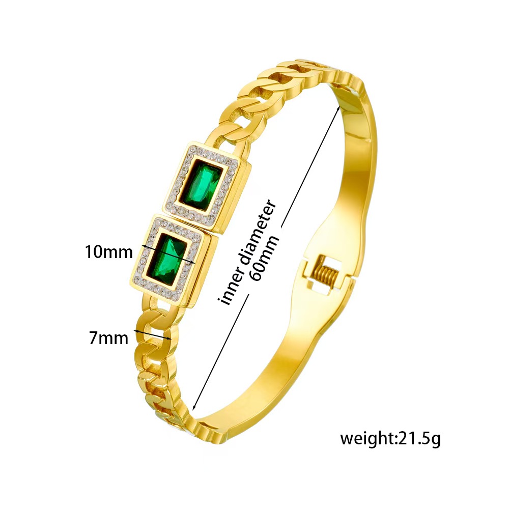 Trendy Retro-Inspired Emerald Zircon Stainless Steel Bracelet 