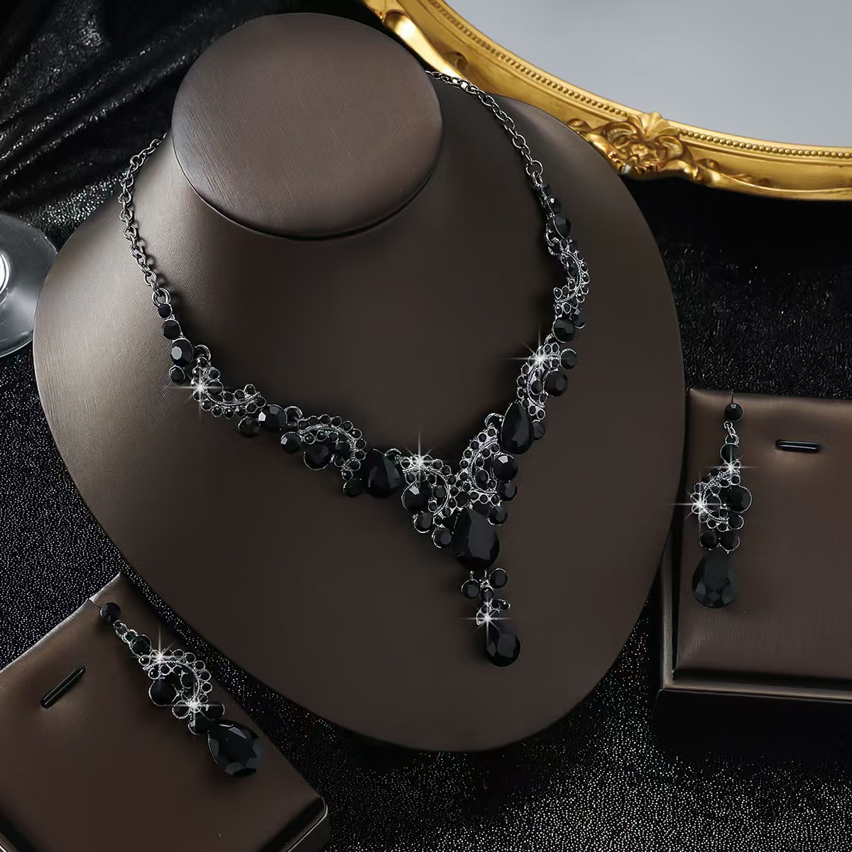 Rhinestone Teardrop Bridal Necklace and Earring Set