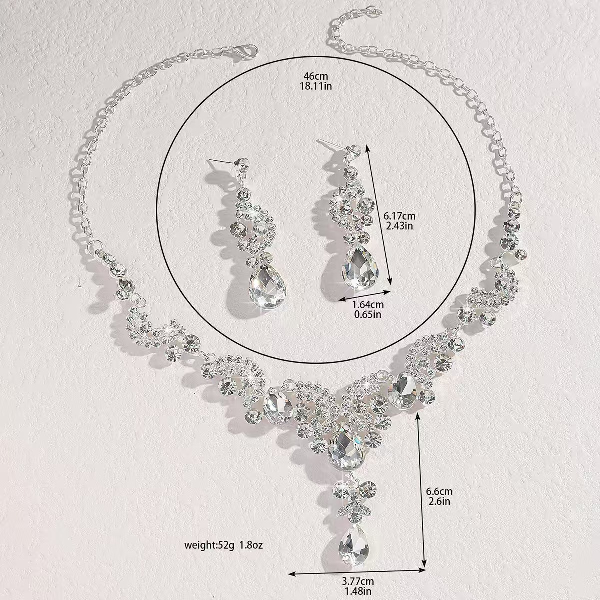 Rhinestone Teardrop Bridal Necklace and Earring Set